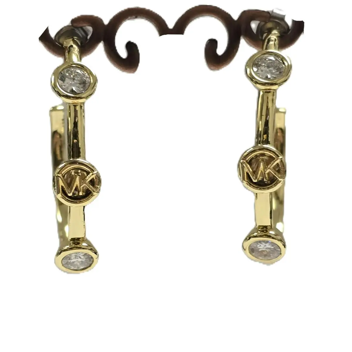 Gold Tone Crystal Round MK Logo Hoop Earrings by Michael Kors