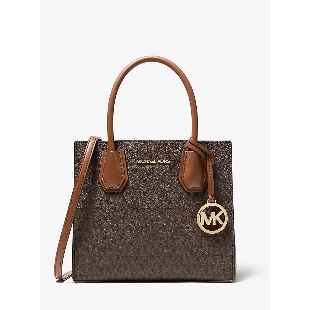 Michael Kors Mercer Medium Logo Accordion Crossbody Brown MK Leather Bag