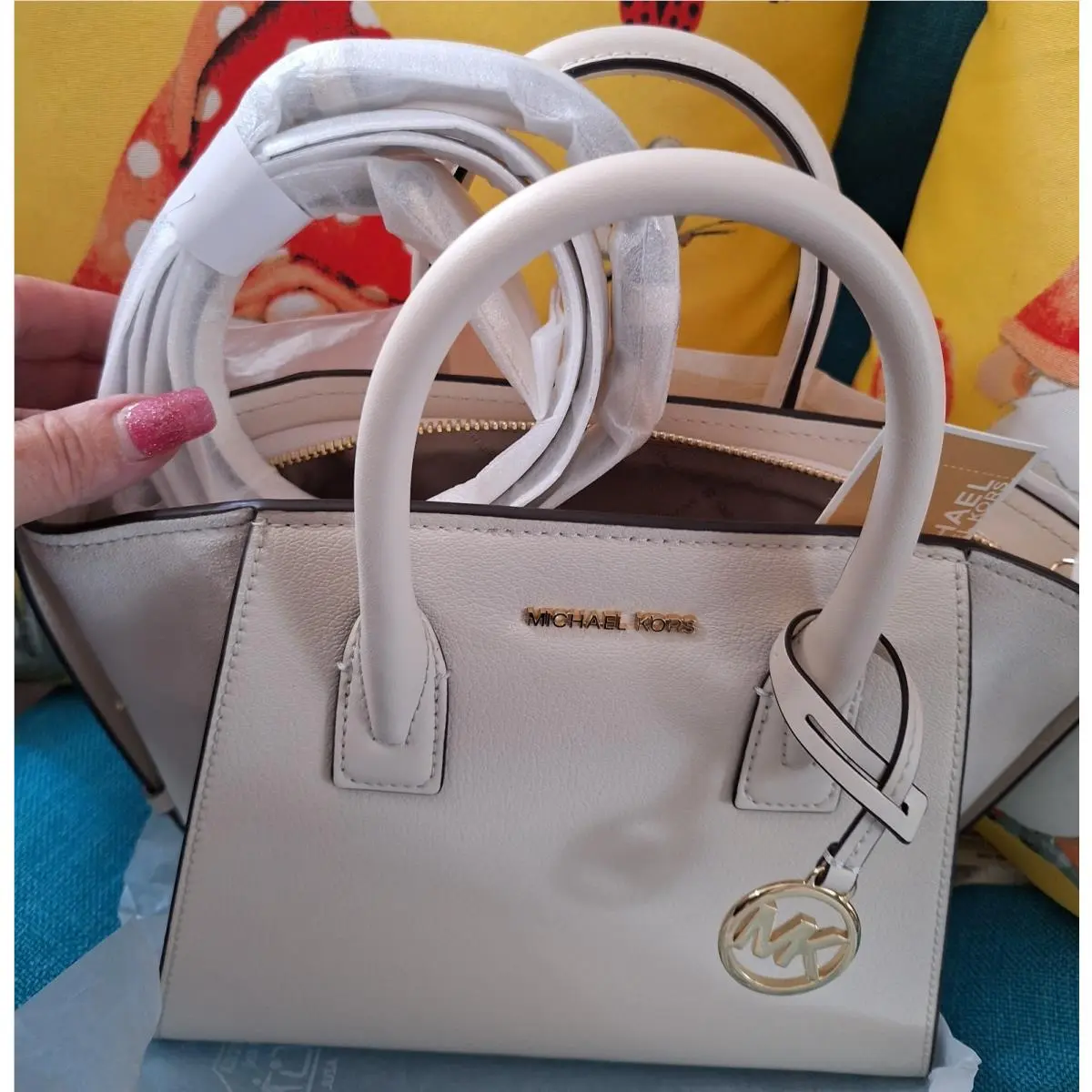 Michael Kors Avril Small Leather Satchel Lt Cream