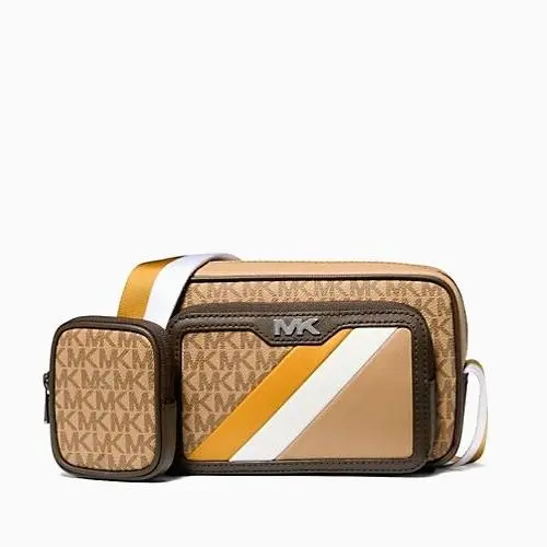 Rivington Striped Logo Camera Bag Golden Rod with Pouch Dustbag by Michael Kors