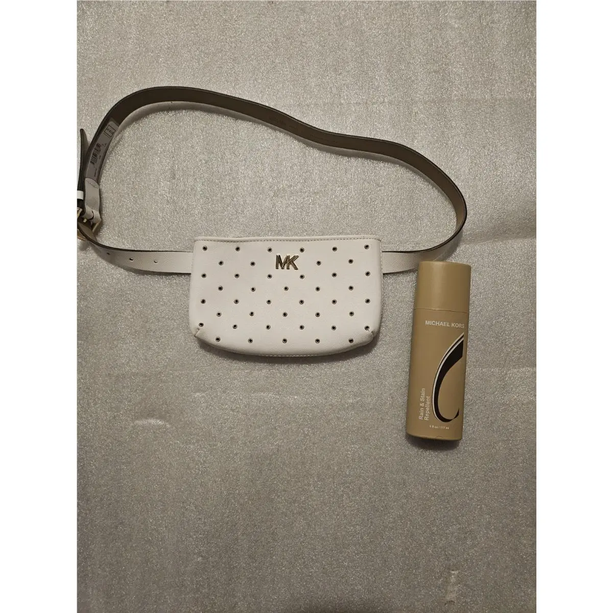 Michael Kors White Leather Belt Bag Gold Grommets Rain Stain Repellant