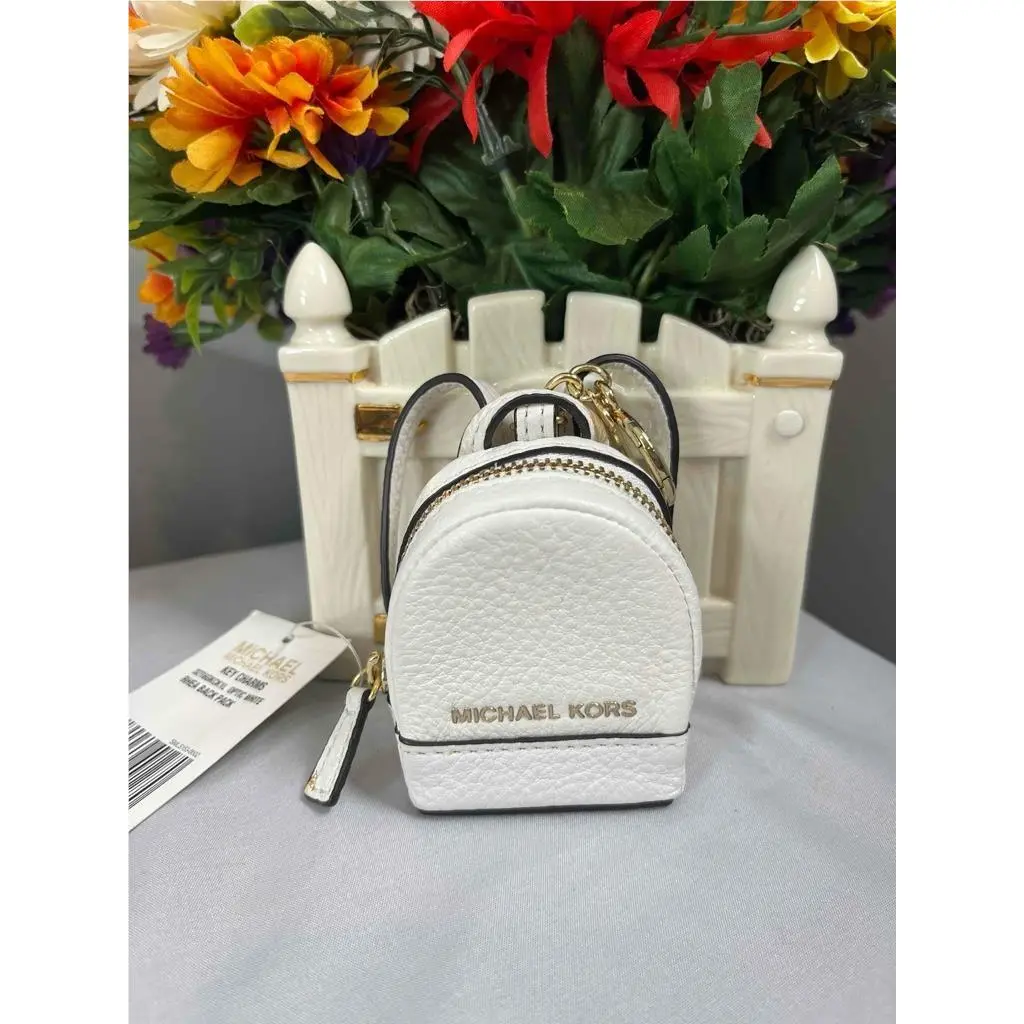 Michael Kors Miniature Optic White Rhea Backpack Bag Charm w. Keycha