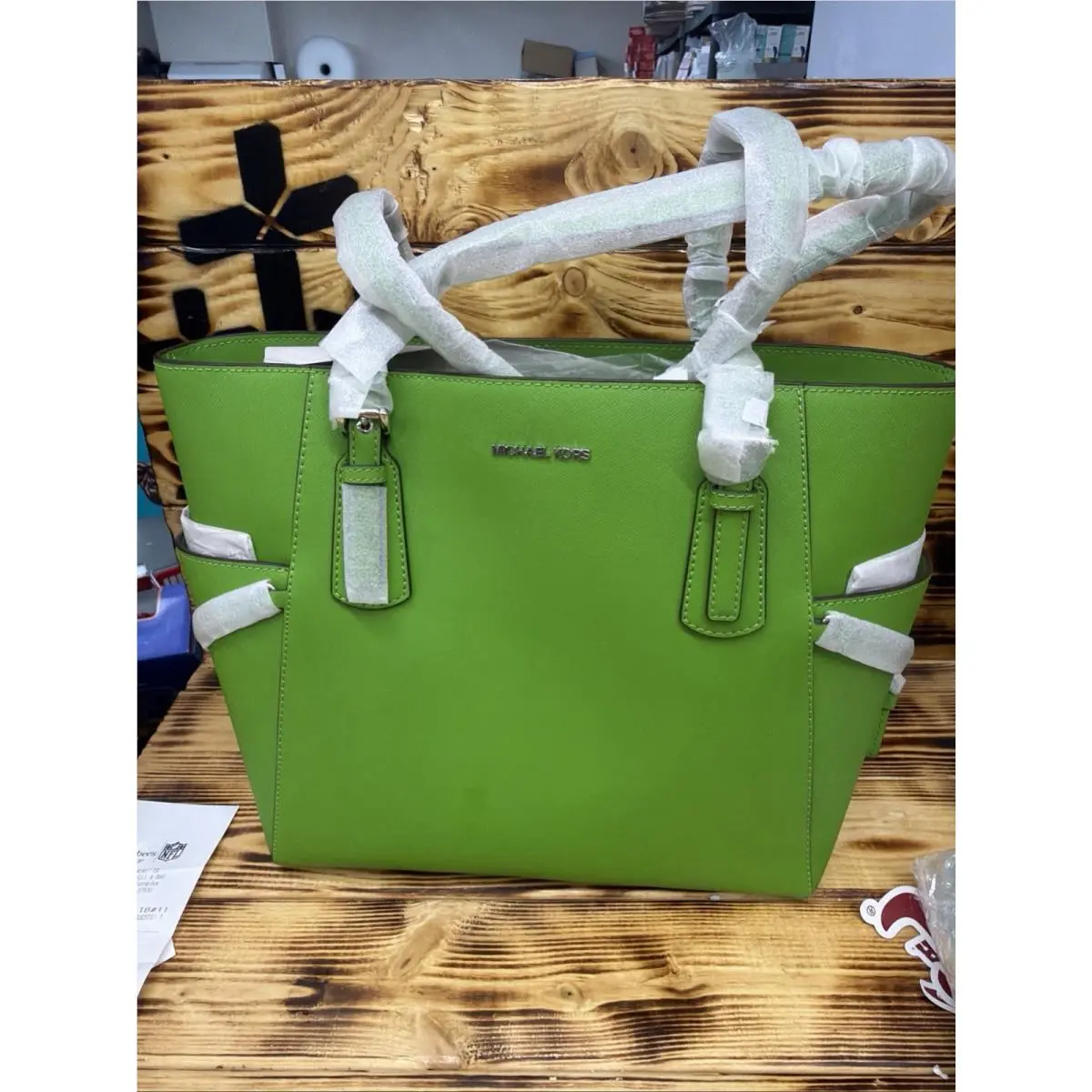 Voyager Large Leather Tote Shoulder Bag Jungle Green by Michael Kors