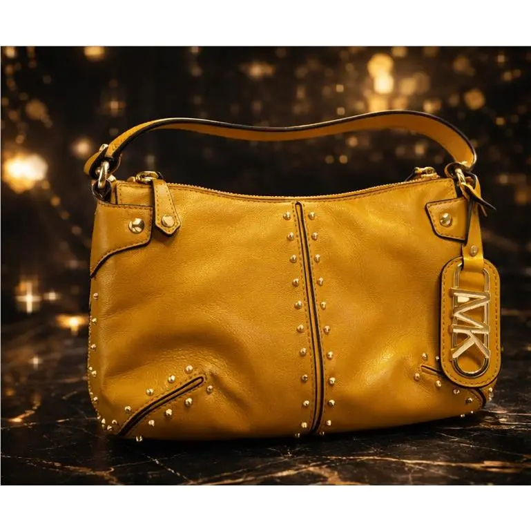 Michael Kors Astor Large Pouchette Shoulder Bag Golden Rod Leather
