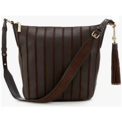 Kors Brooklyn Applique Large Vertical Stripe Leather Bag Black
