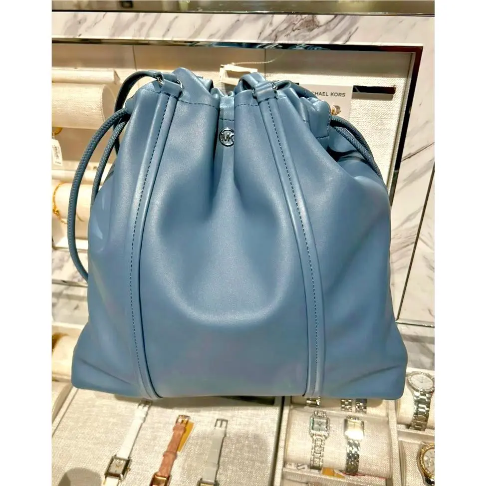 Matilda Large Cinch Drawstring Tote Bag Women PU Blend Denim by Michael Kors
