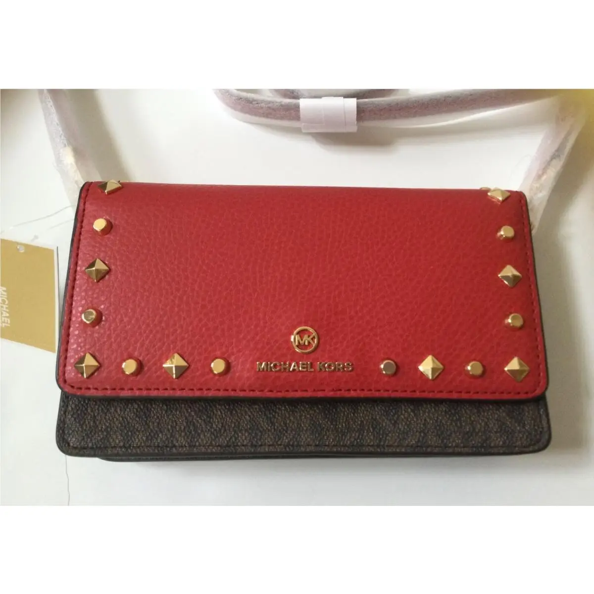Michael Kors Jet Set Small Studded Leather and Logo Crossbody Bag