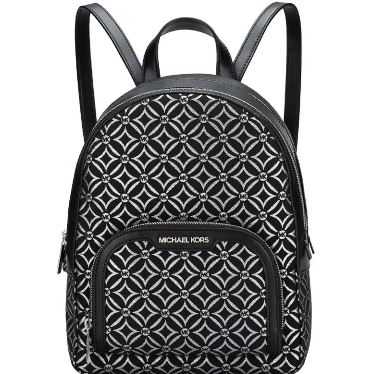 Jaycee MD Zip Pocket Jacquard Backpack Bag Metallic Black Silver by Michael Kors