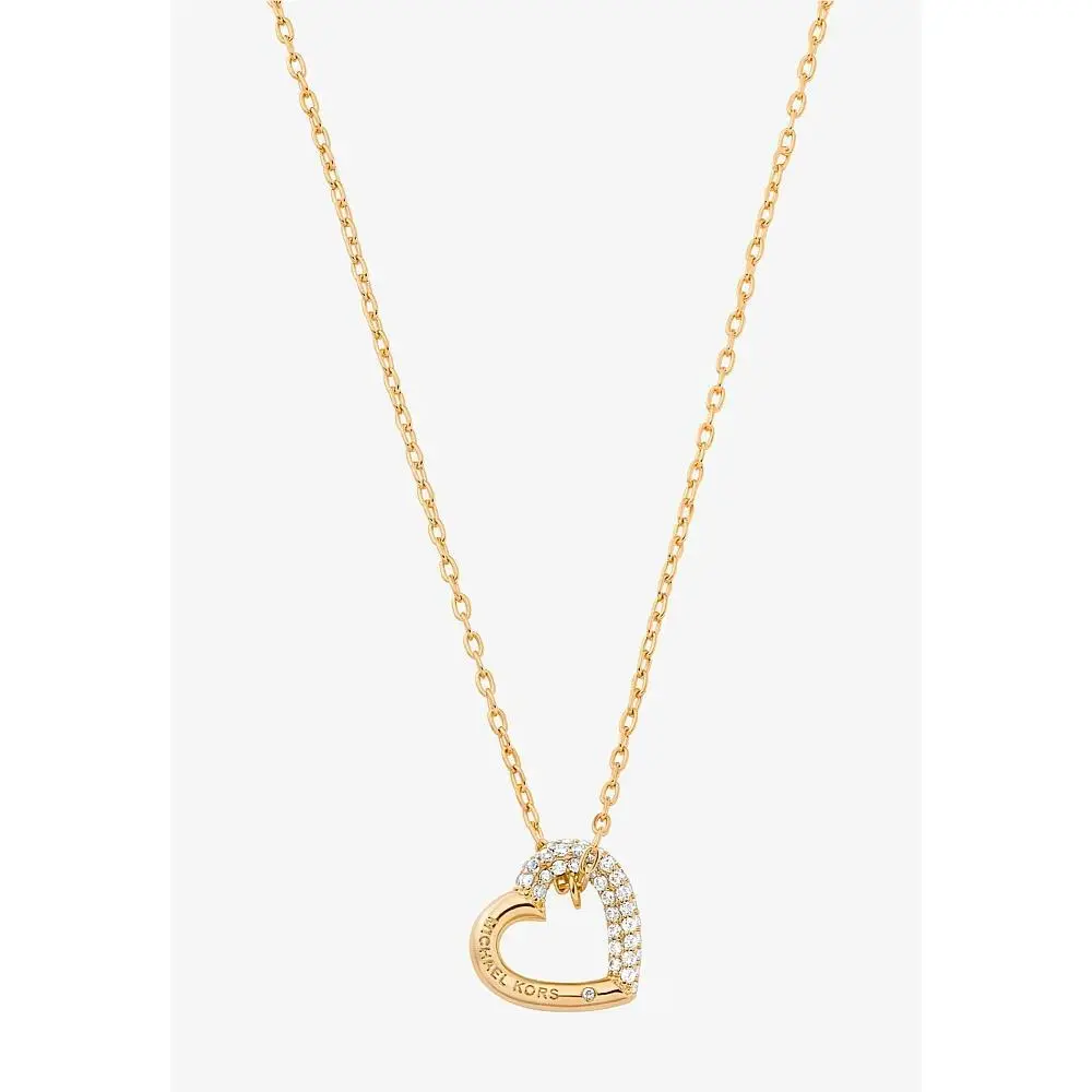 Michael Kors Gold Tone Pave Crystals Cut Out Open Heart Shape Necklace