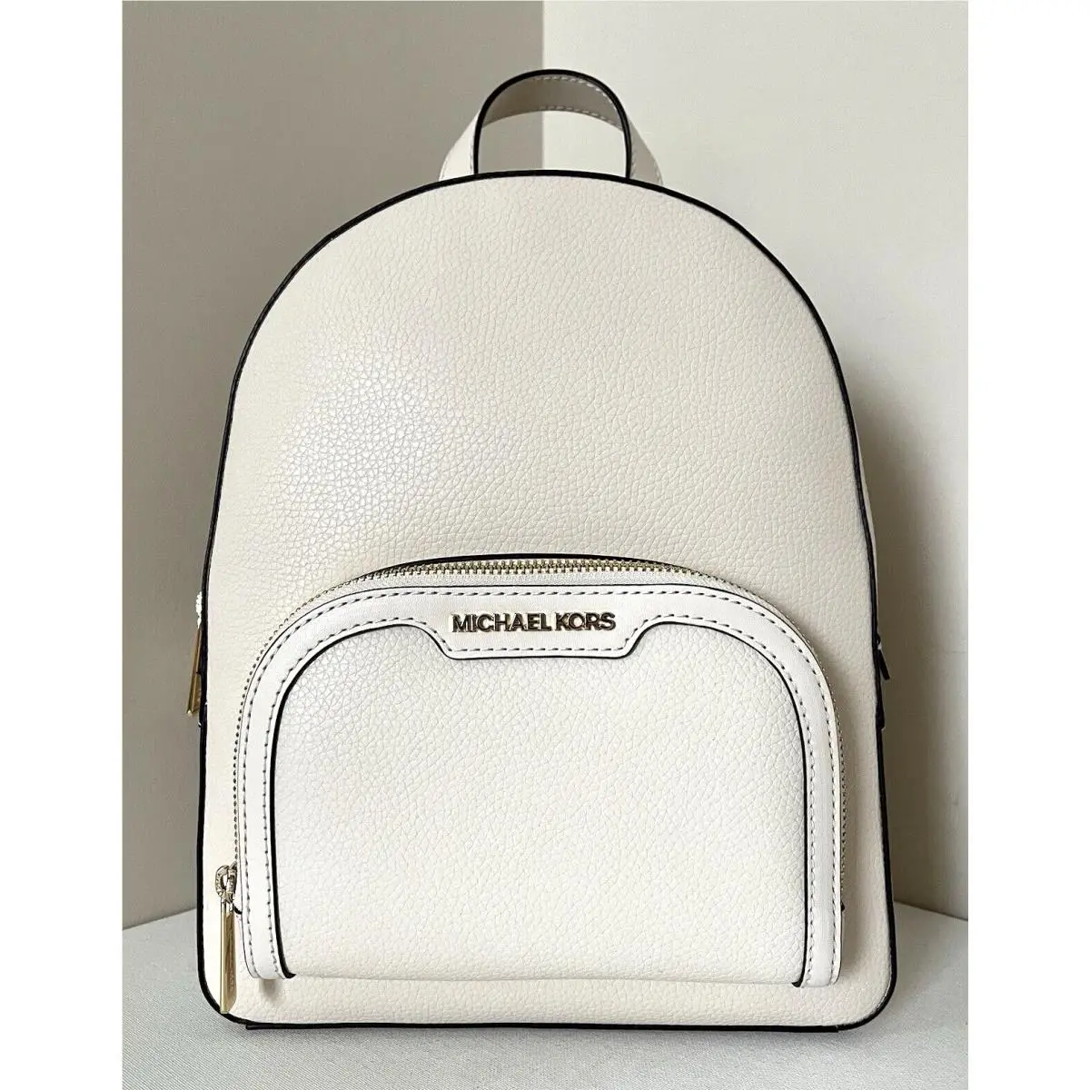Michael Kors Jaycee Medium Pebbled Leather Backpack Light Cream