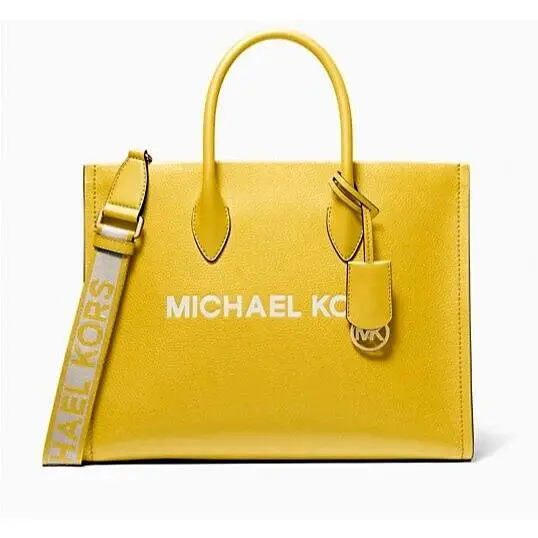 Michael Kors Mirella Medium Pebbled Leather Tote Bag Golden Yellow /dust Bag