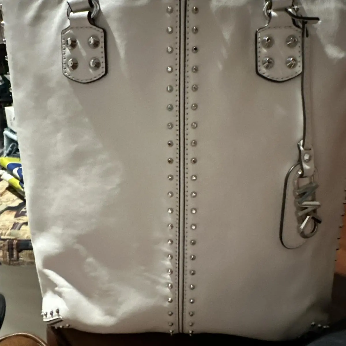 Michael Kors Astor Lg Studded Leather N/s Tote Bag Handbag Optic White