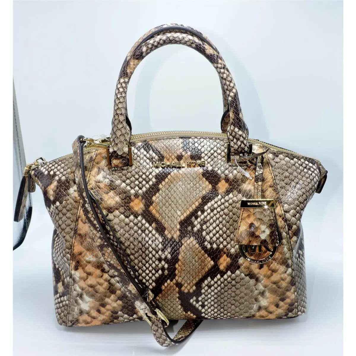 Michael Kors Riley Small Satchel Python Embossed Leather Shoulder Hand Bag