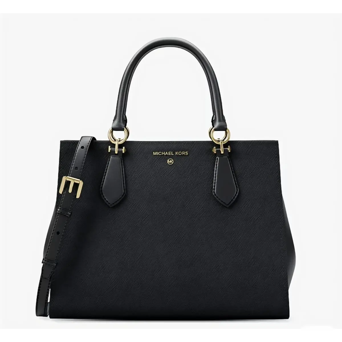Michael Kors Marilyn Medium Saffiano Black Leather Convertible Satchel Bag