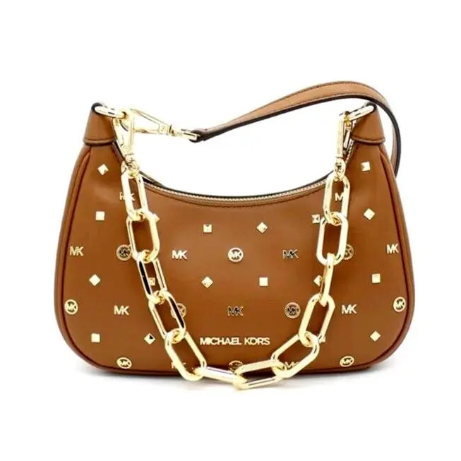 Cora Shoulder Bag Medium Zip Pouchette Luggage with Studs by Michael Kors