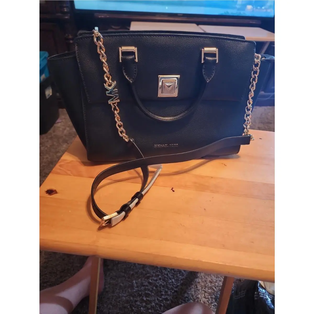 Michael Kors Sylvia Black Medium Leather Top Zip Satchel Shoulder Bag