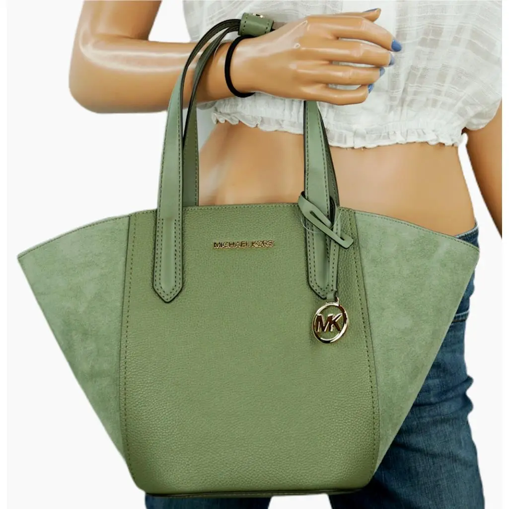 Michael Kors Portia Small Tote Leather and Suede Army Green