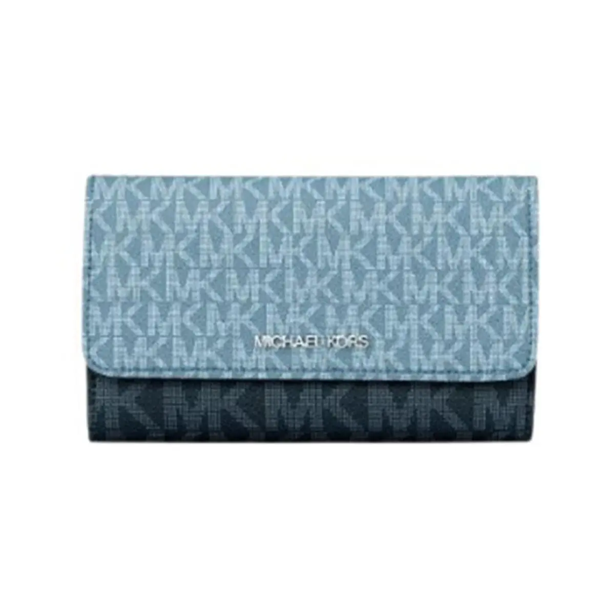 Michael Kors Jet Set Travel Signature Logo Tri-fold Wallet 35S5STVF3B-Denim - Exterior: Denim Multi, Hardware: Silver