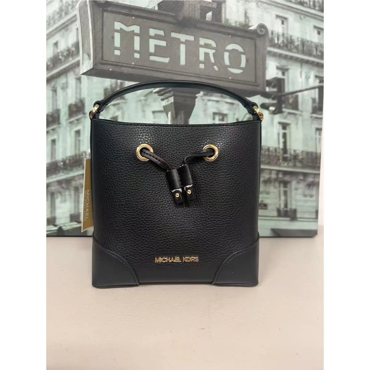 Michael Kors 35R3GM9M1L Mercer Leather Bucket Bag Black Crossbody Handbag