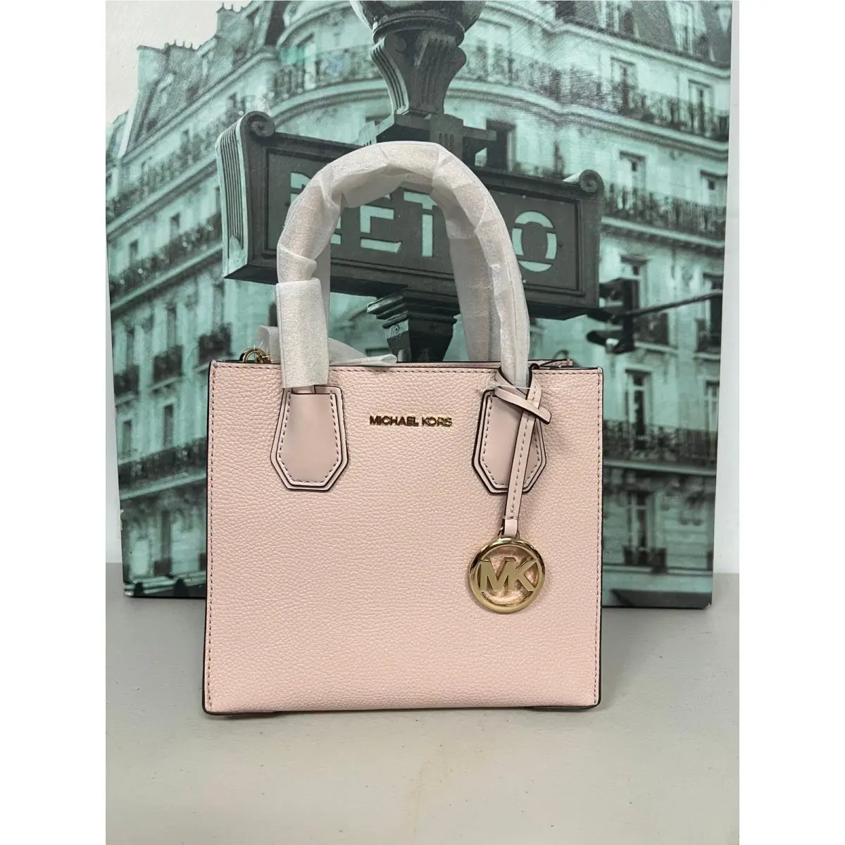 Michael Kors Mercer MD Powder Blush Leather Satchel Crossbody Bag 35S1GM9M2L