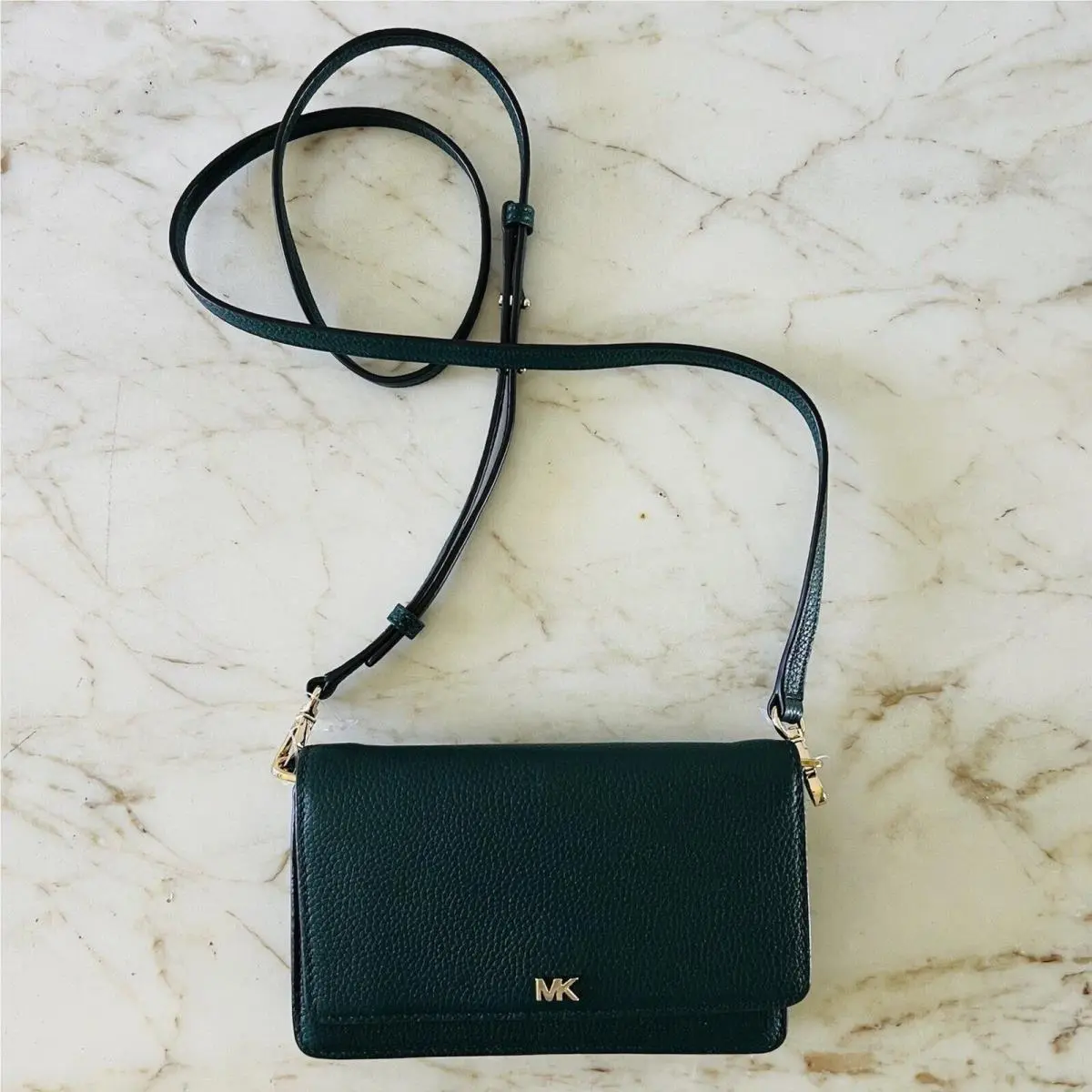 Michael Kors Mott Dark Atlantic Green Leather Phone Crossbody Bag