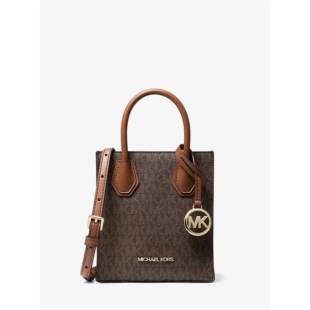 Michael Kors Mercer XS Logo Leather Crossbody Satchel Brown MK Travel Bag