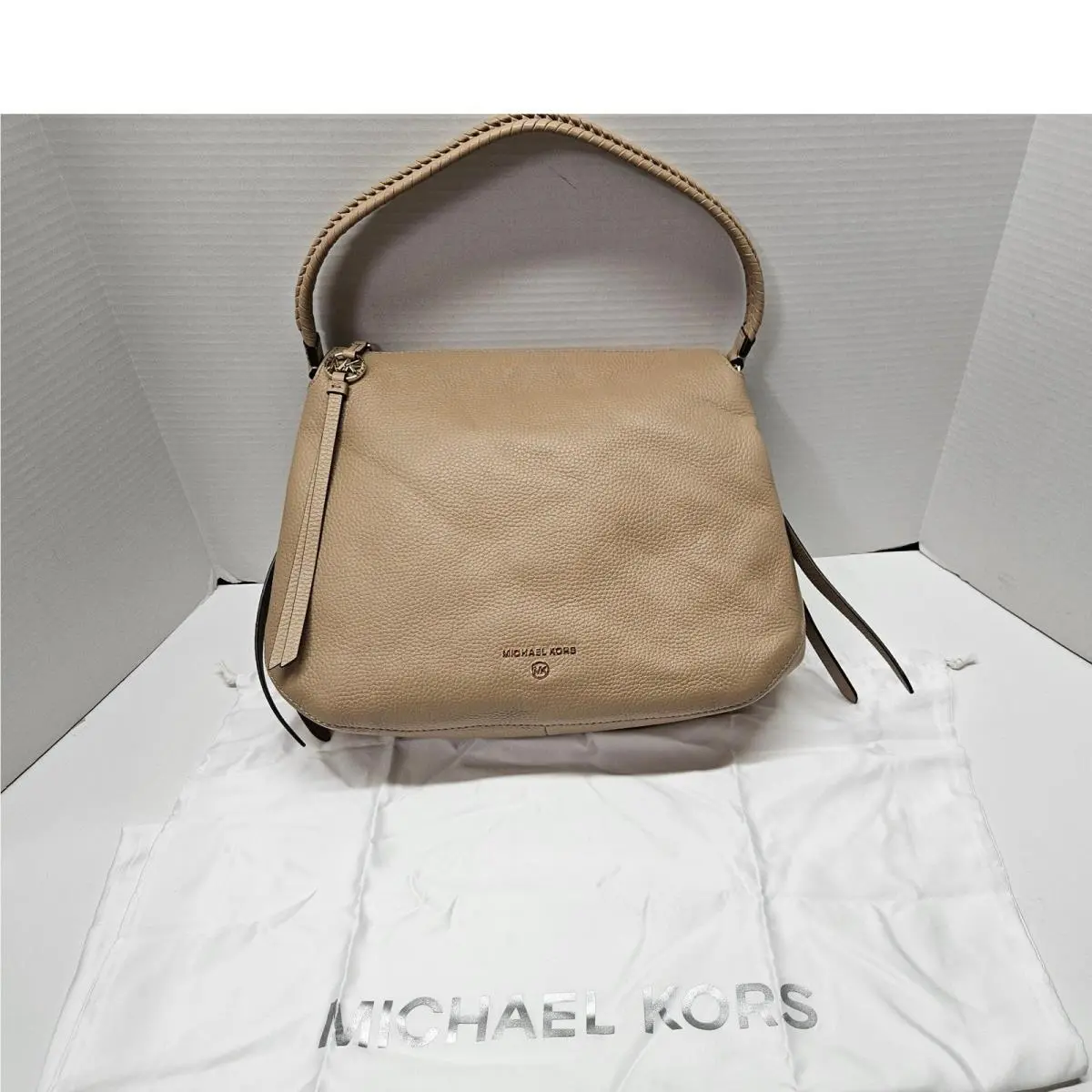 Michael Kors Grand LG Braided Hobo Bag Camel Pebbled Leather