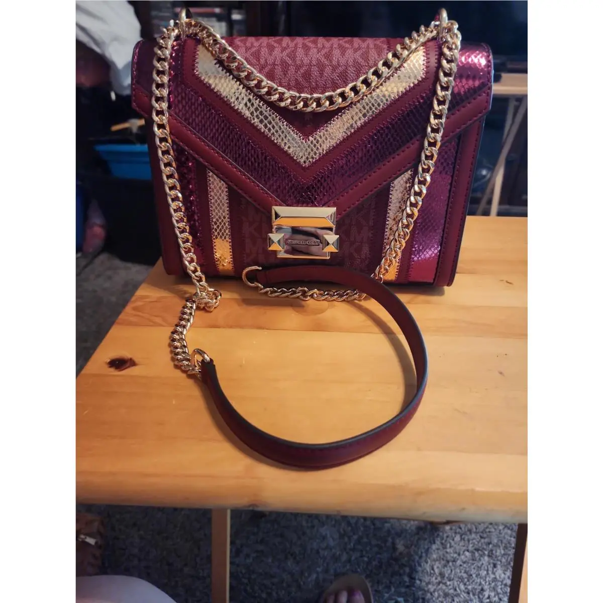 Michael Kors Whitney Cherry Multi Medium Flap Chain Shoulder Bag
