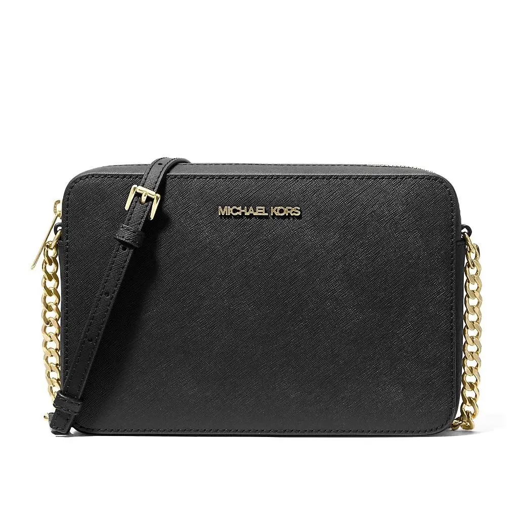 Michael Kors Woman`s Saffiano Leather Small Crossbody Bag Blk/gld 35T8GTTC9L
