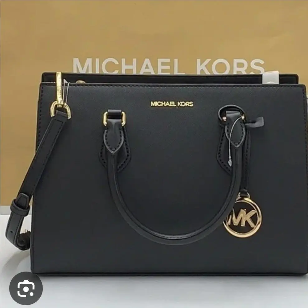 Michael Kors Sheila Black Saffiano Leather Satchel Handbag Strap Designer