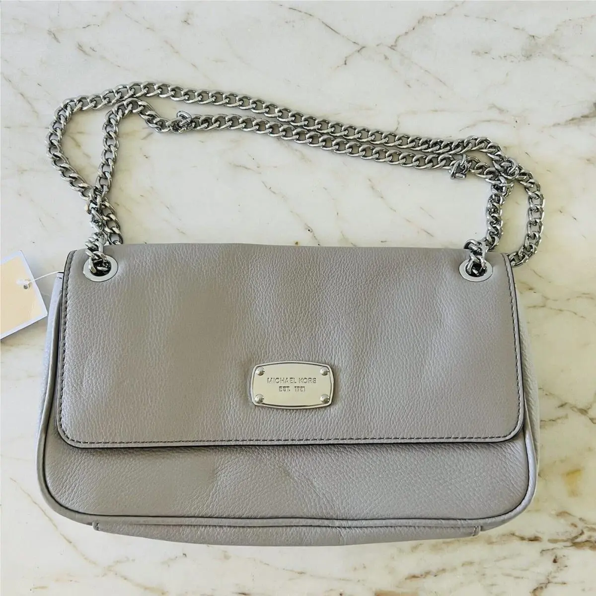 Michael Kors Jet Set Chain Pearl Grey Leather Small Shoulder Flap Shoulder Bag
