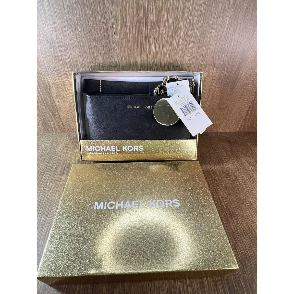 Michael Kors Adjustable Belt Bag S/m Black In Gift Box