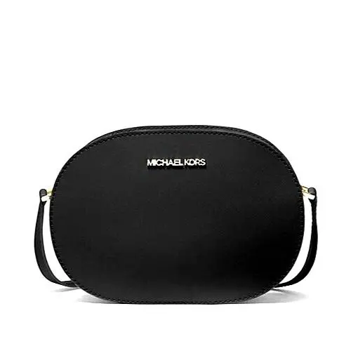 Jet Set Travel Medium Saffiano Leather Crossbody Bag Black by Michael Kors