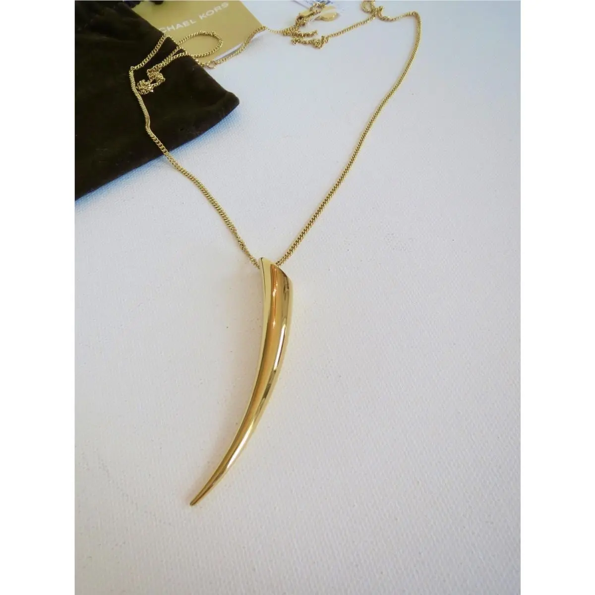 Michael Kors Yellow Gold Tone 3 Long Horn Pendant Necklace 30 Cha