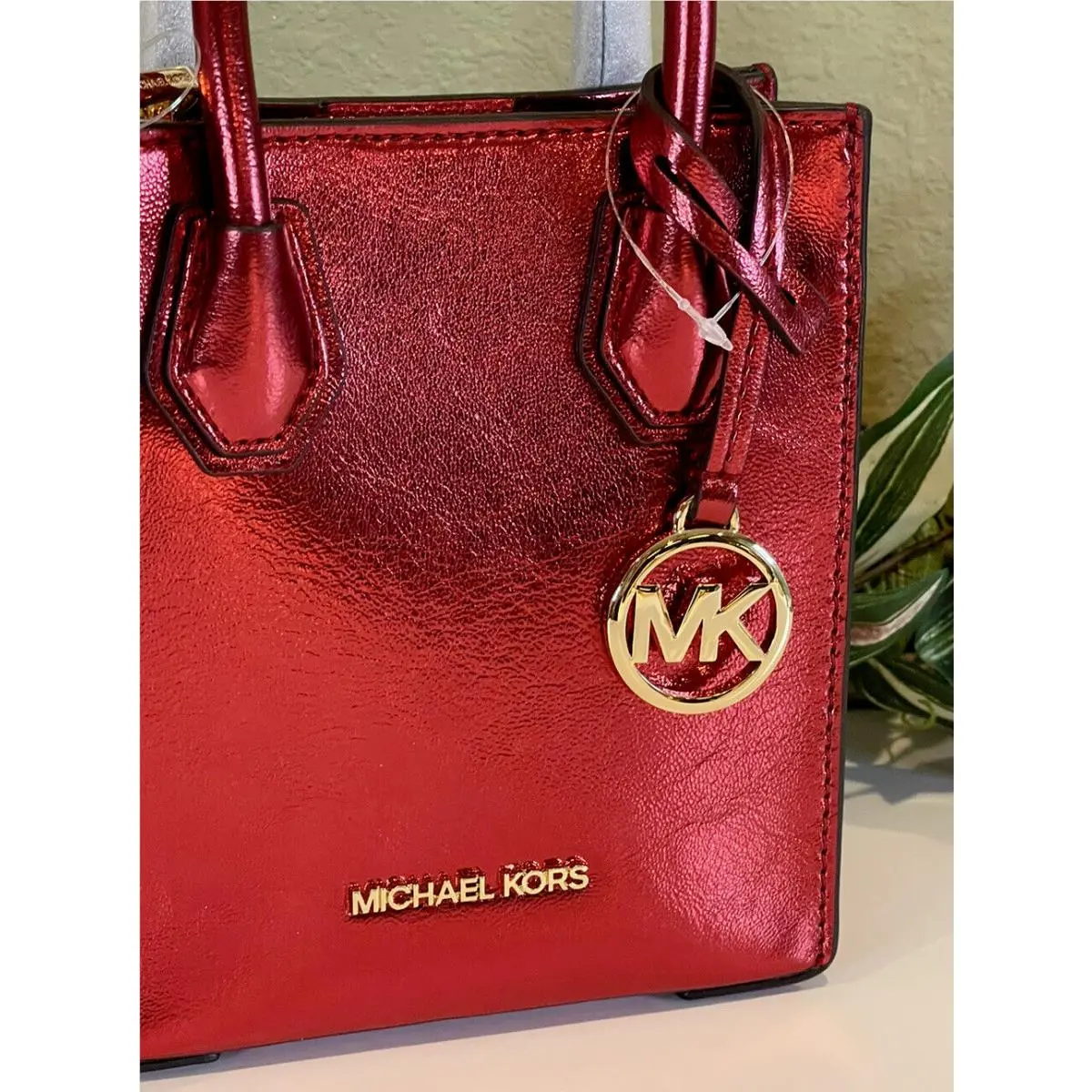Michael Kors Mercer XS Mini NS Shopper Crossbody Phone MK Bag Metallic Red Gold