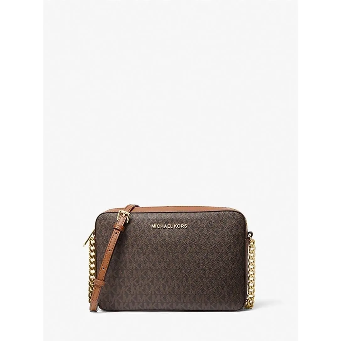 Michael Kors Jet Set Large East West Crossbody Signature Logo Brown MK Bag
