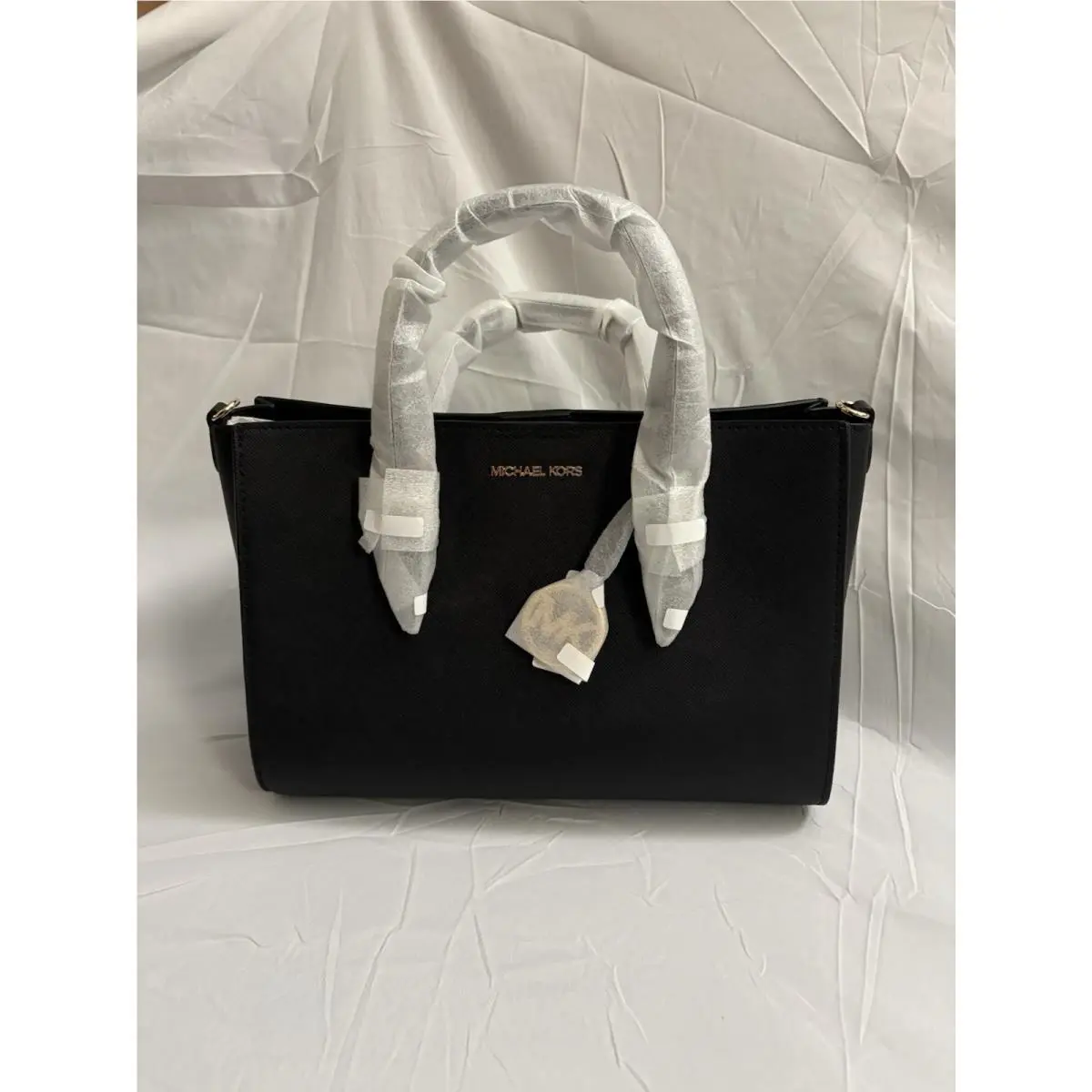 Michael Kors Black Leather Charlotte Satchel Bag Crossbody