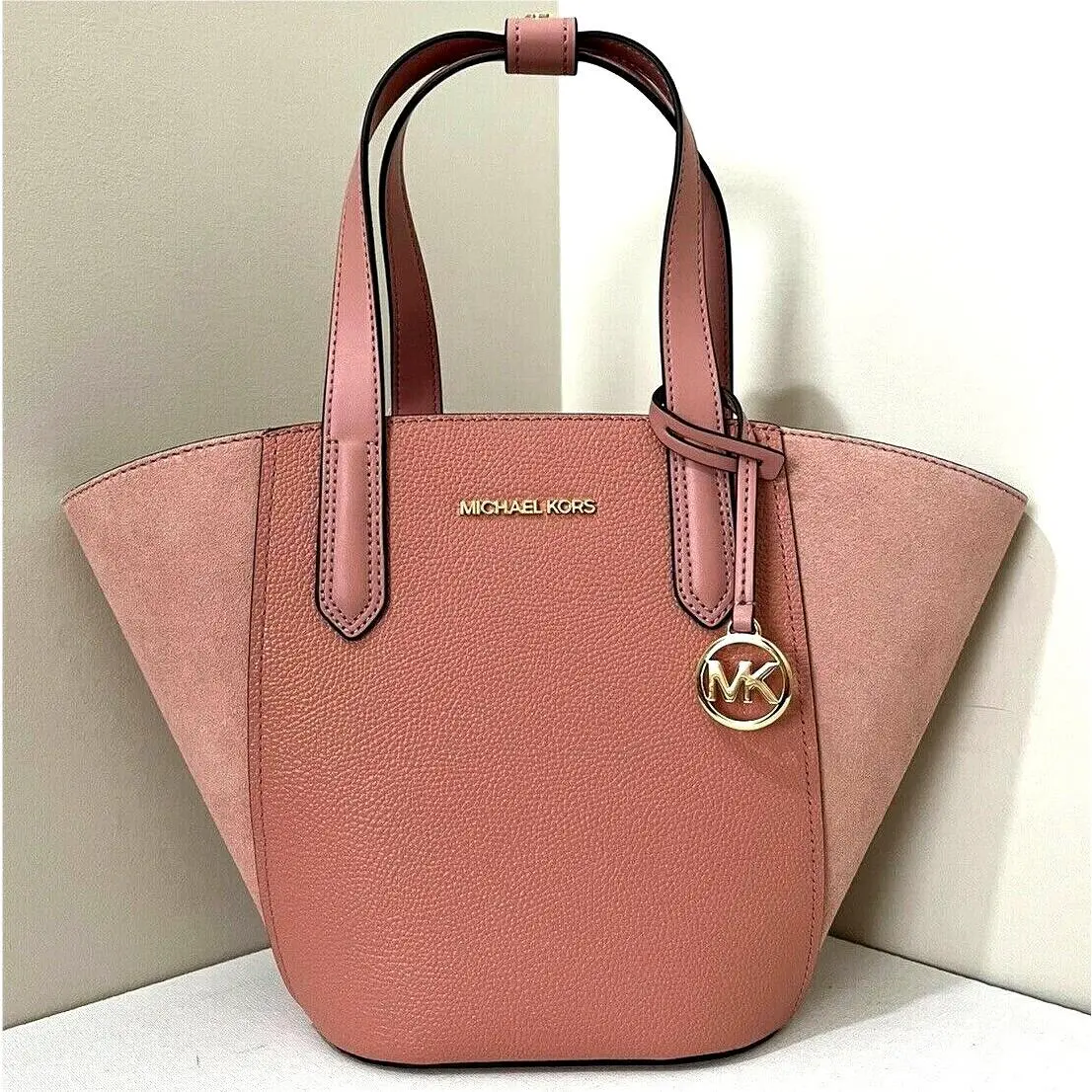 Michael Kors Portia Small Tote Leather and Suede Sunset Rose