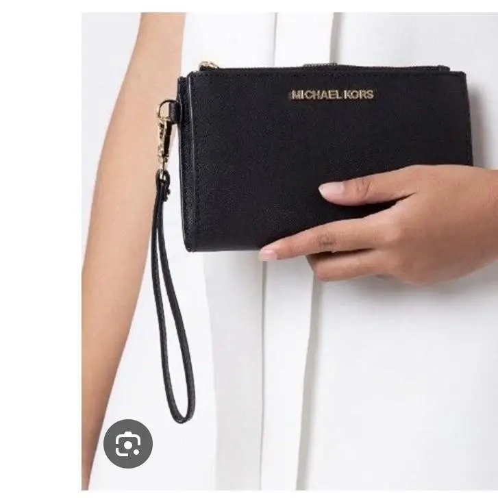 Jet Set Travel L Double Zip Wristlet Black Saffiano Leather by Michael Kors