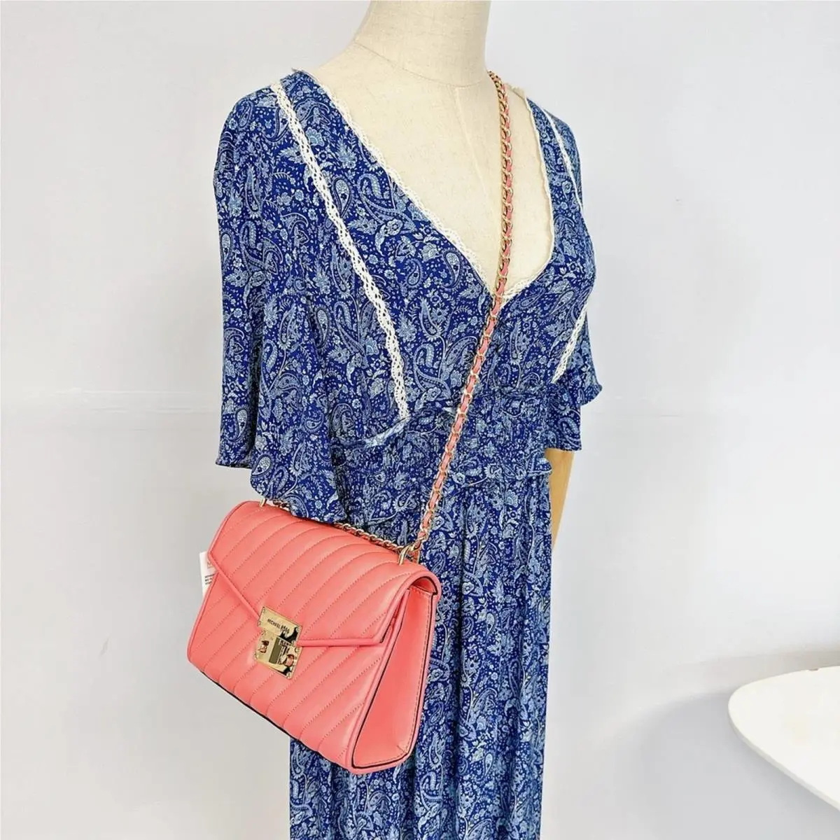 Michael Kors 35T0GX0L2U Rose MD Flap Vegan Leather Shoulder Bag In Grapefruit