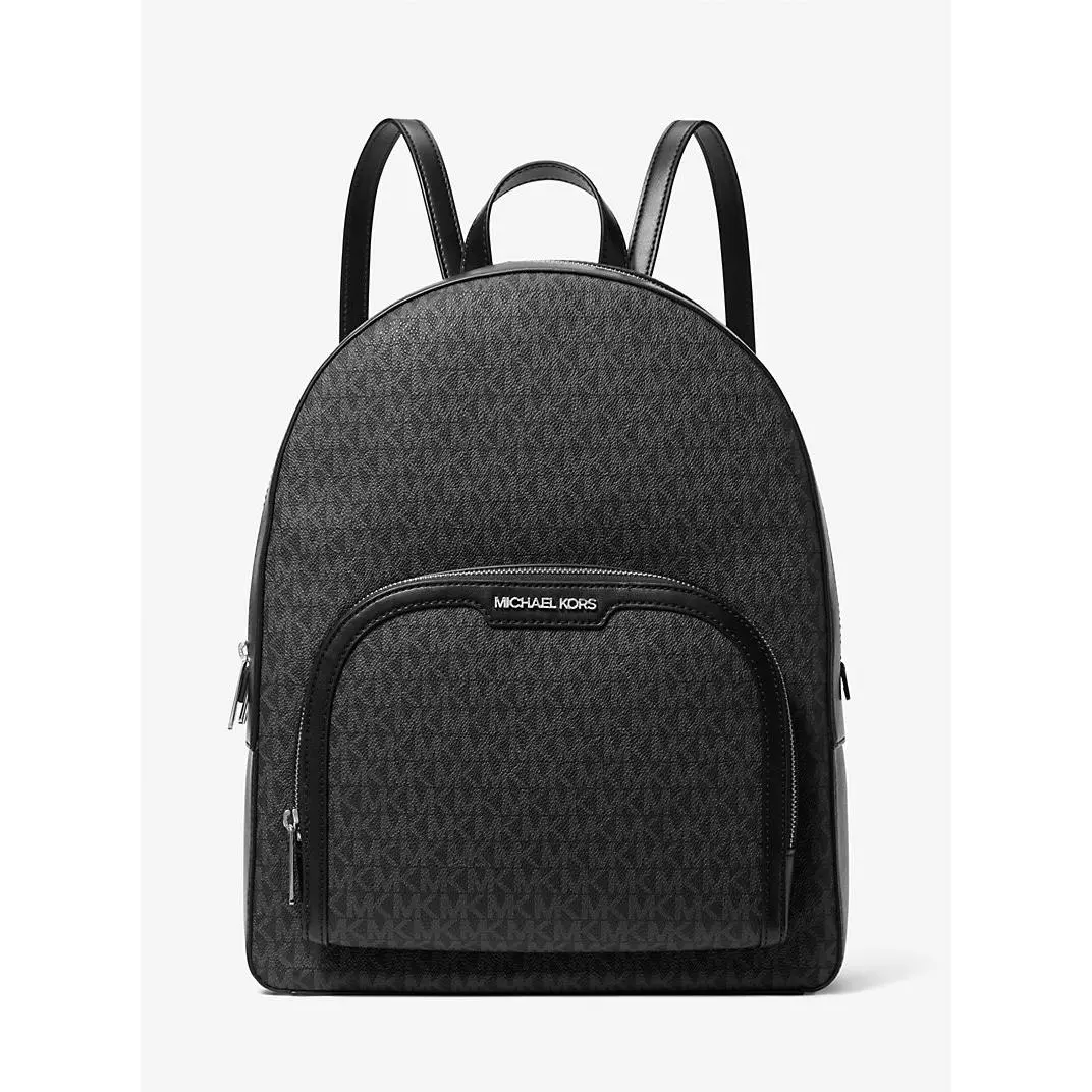 Michael Kors Jaycee Large Zip Pocket Backpack Black Signature 35S2S8TB7B