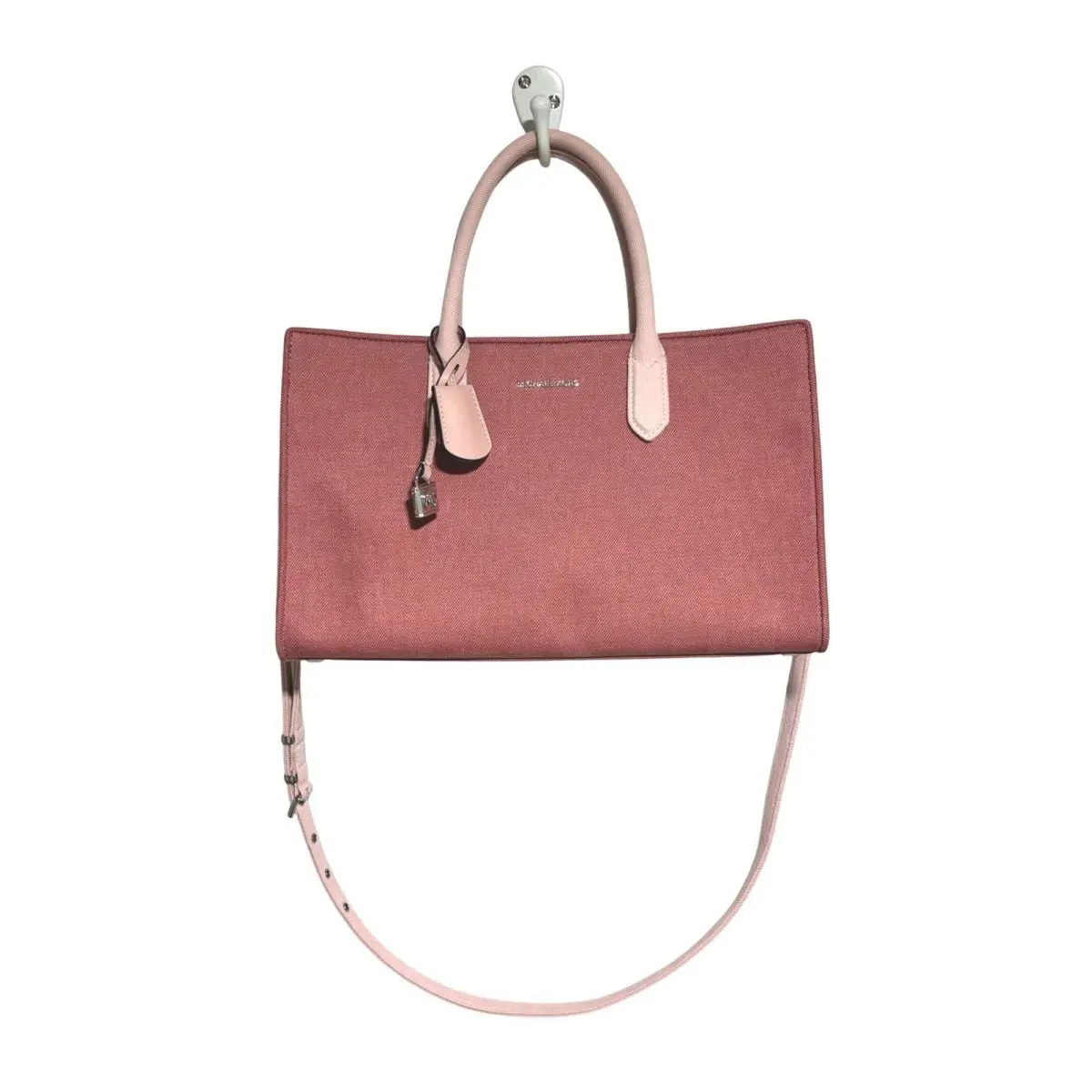 Michael Kors Mirella Medium Denim Tote Bag Pink Two Tone Satchel Crossbody