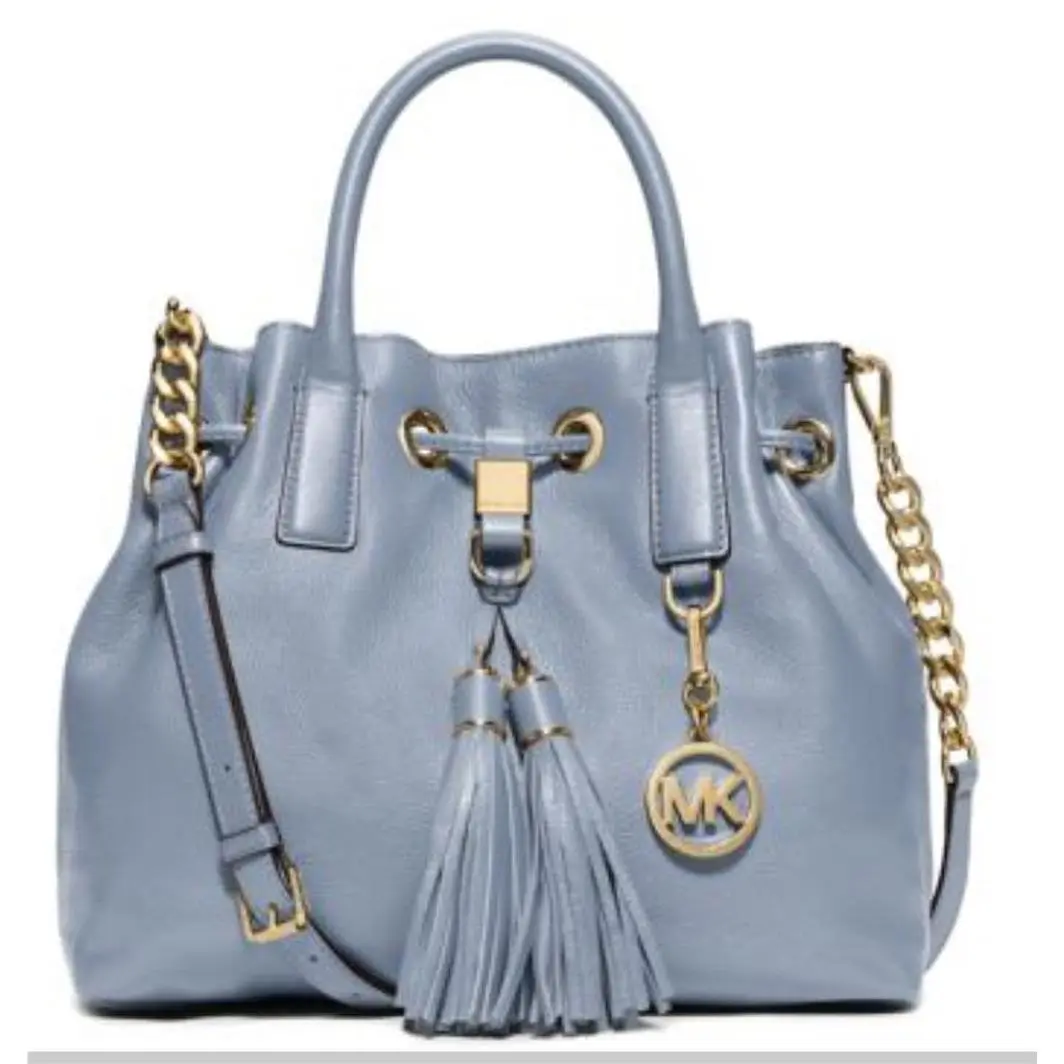 Kors Camden Medium Leather Drawstring Satchel Pale Blue