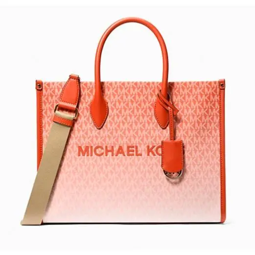 Mirella Medium Ombré Logo Tote Bag Red Clay with Dust Bag by Michael Kors