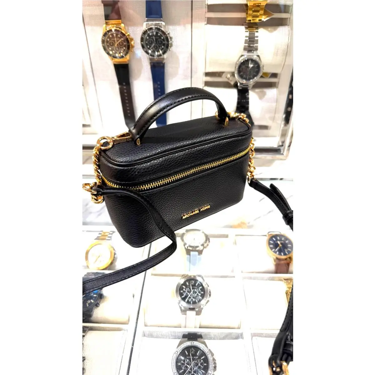 Michael Kors Vivi Women MK Small Purse Vanity Case Crossbody Bag Handbag Black