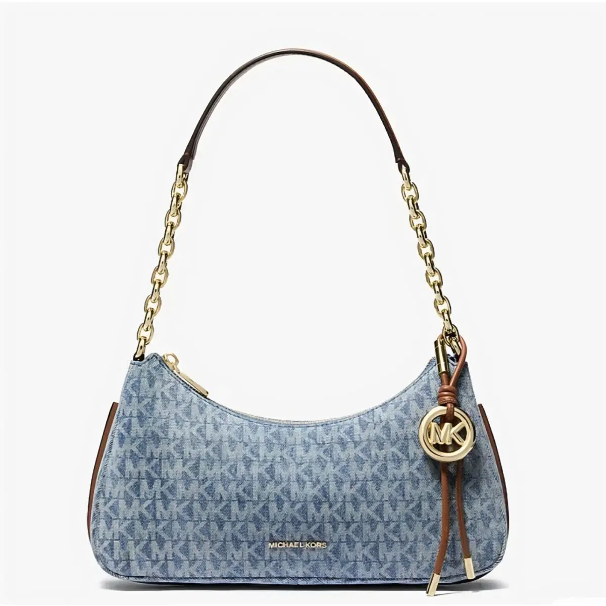 Michael Kors Nolita Medium Signature Logo Print Denim Chain Pochette Bag