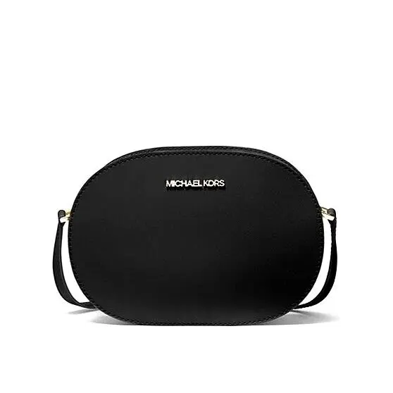 Jet Set Travel Medium Leather Crossbody Bag Black with Dust Bag by Michael Kors