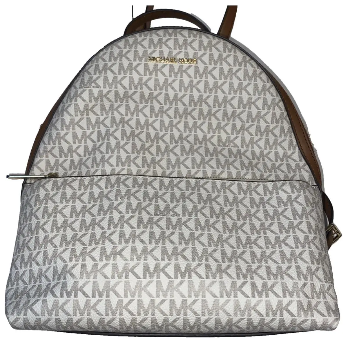 Michael Kors Beige/brown MK Monogram Logo Backpack Zip Gold Hardware