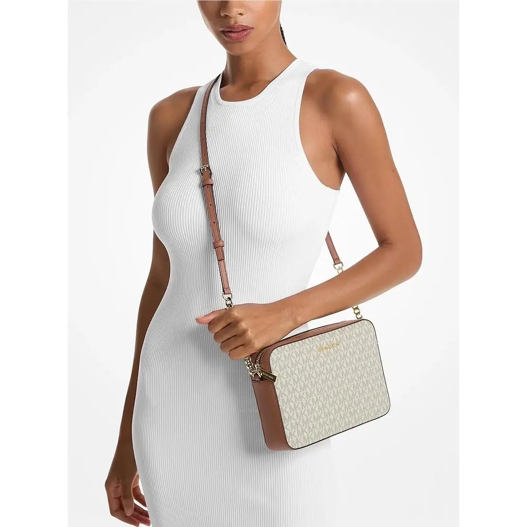 Michael Kors Jet Set Large Logo Crossbody Bag Vanilla Signature Travel