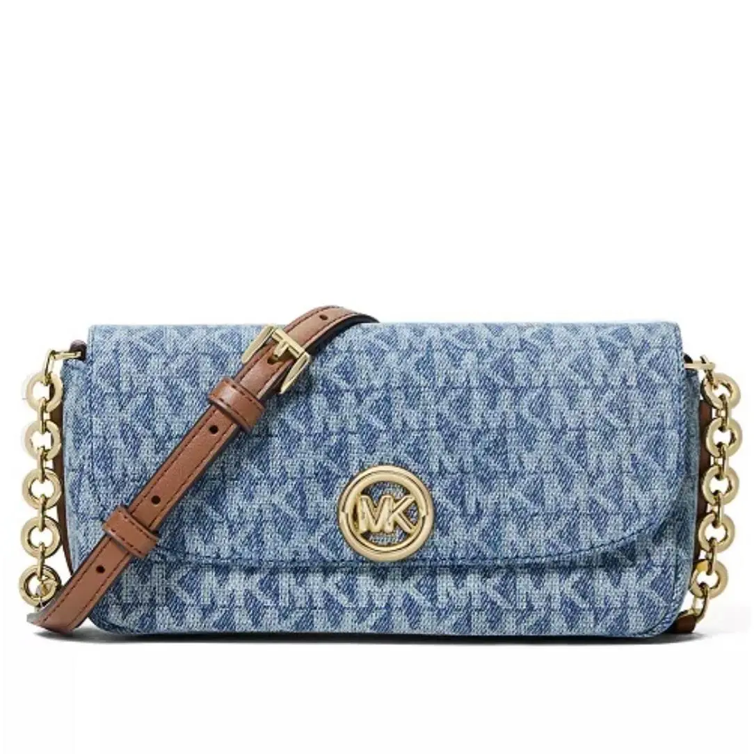 Nolita Small Logo Jacquard Crossbody Bag Denim w/ Gold Hardware by Michael Kors